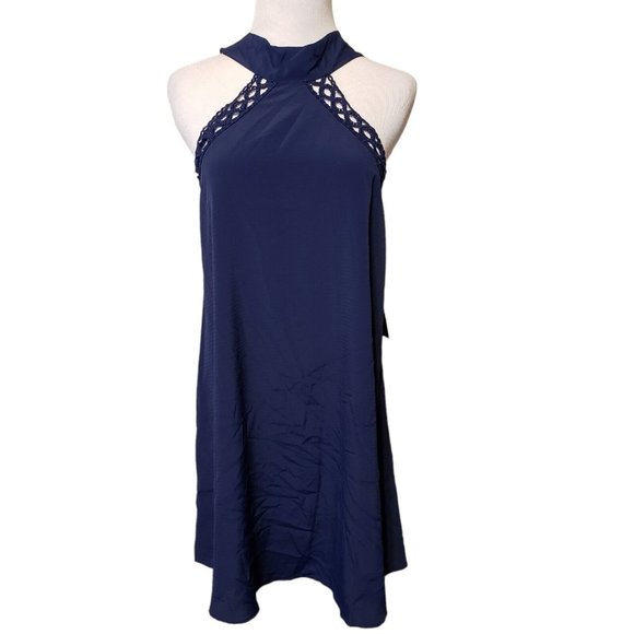 Lulus Womens Navy Blue Mini Dress Halter Cocktail crochet New size S - Picture 2 of 12